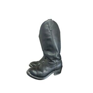 Vintage Vulcan Black Wingtip Leather Roper Biker Western Cowboy Boots Mens 7 W